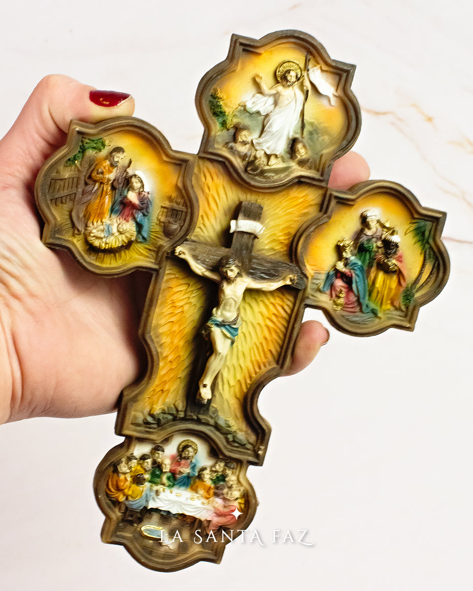 Crucifijo escenas de la vida de Jesucristo