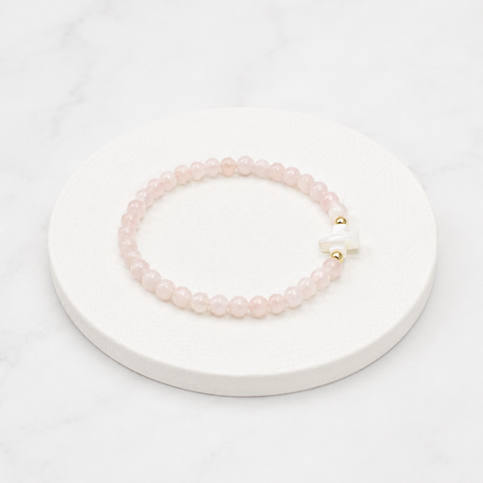 Pulsera Cruz cuarzo rosa