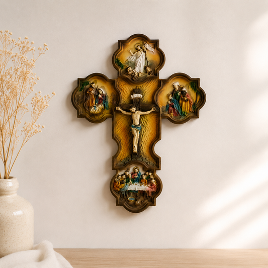 Crucifijo escenas de la vida de Jesucristo