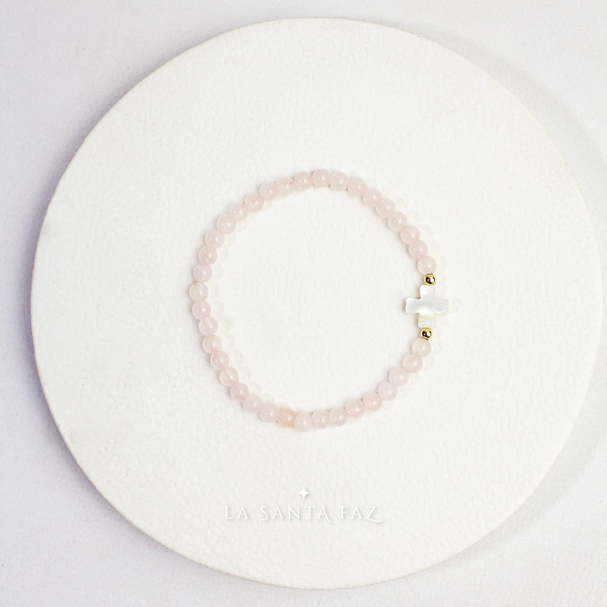 Pulsera Cruz cuarzo rosa