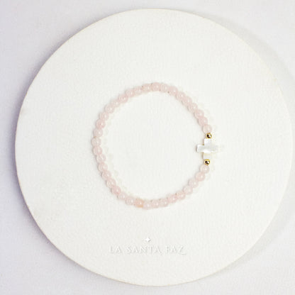 Pulsera Cruz cuarzo rosa