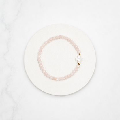 Pulsera Cruz cuarzo rosa