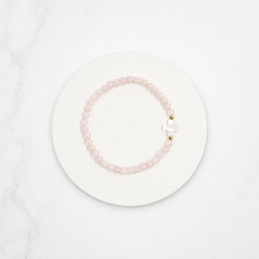 Pulsera Cruz cuarzo rosa